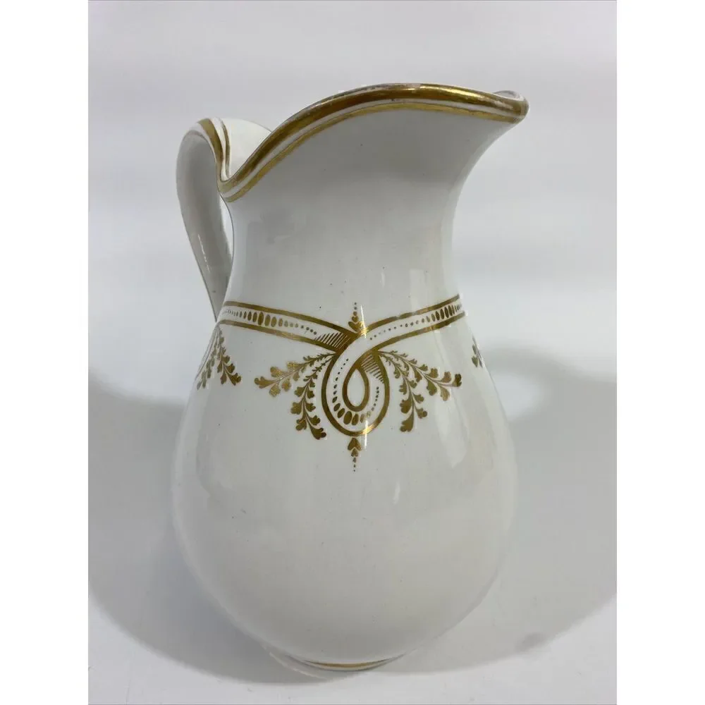 Antique Haviland French White Gilded Painted Pitcher 7.5”‎